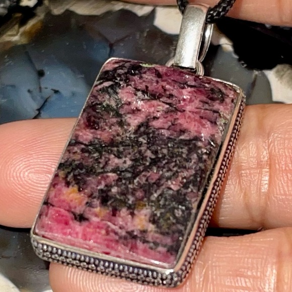 Rectangular Rhodonite Pendant 1 7/8” - Picture 7 of 16